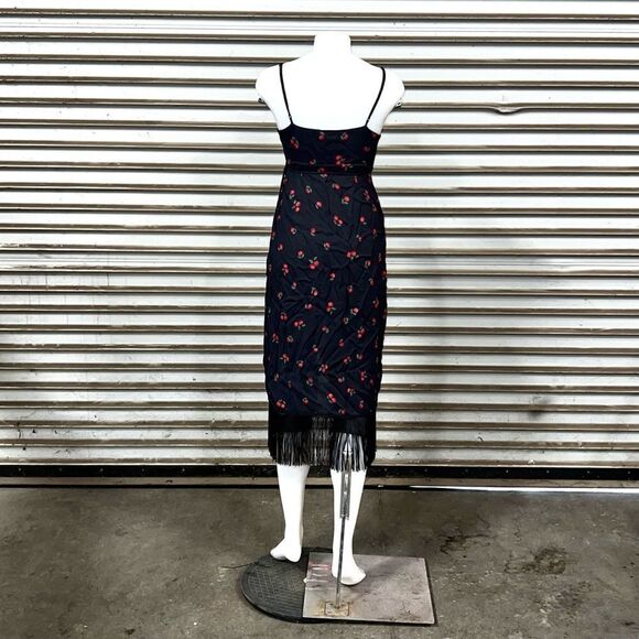 Farm Rio Black Pitanga fringed wrap dress adjustable strap beaded wrap ends - Picture 5 of 11